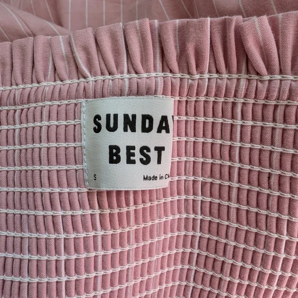 Aritzia Sunday Best Mini Smocked Babydoll Dress Small Pink & White Strip… - Picture 9 of 12